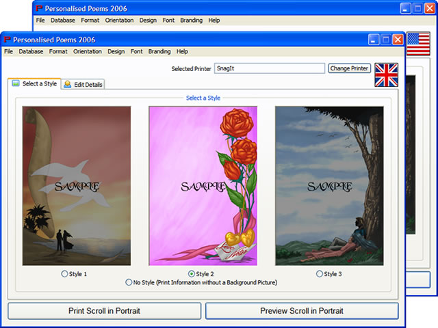Screenshot of Personalised Poems 2006
