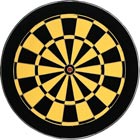 Black and yellow dartboard-style target with a bullseye in the centre, ideal for themes of precision, focus, or games